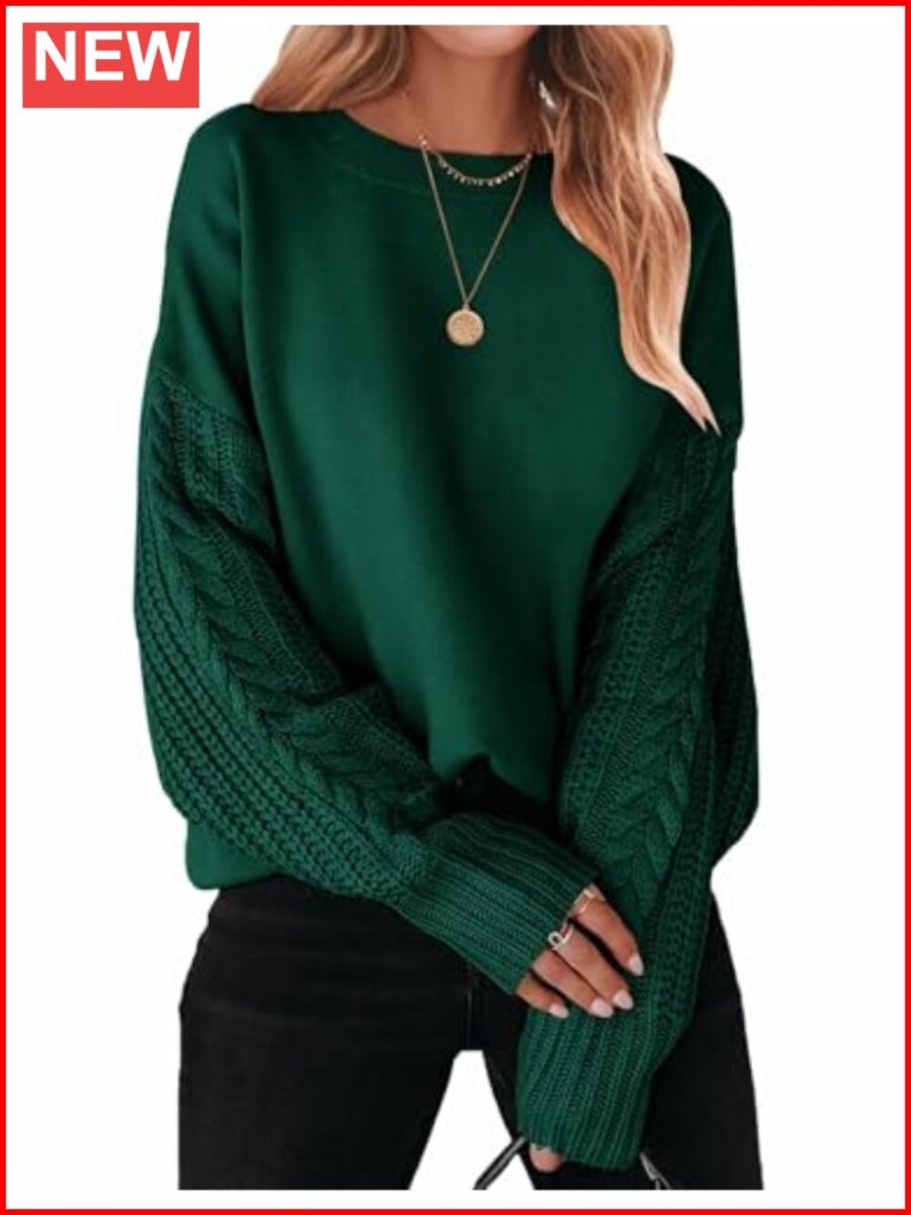 Cable Knit Oversized Sweater Women Drop Shoulder Pullover Tunic Top